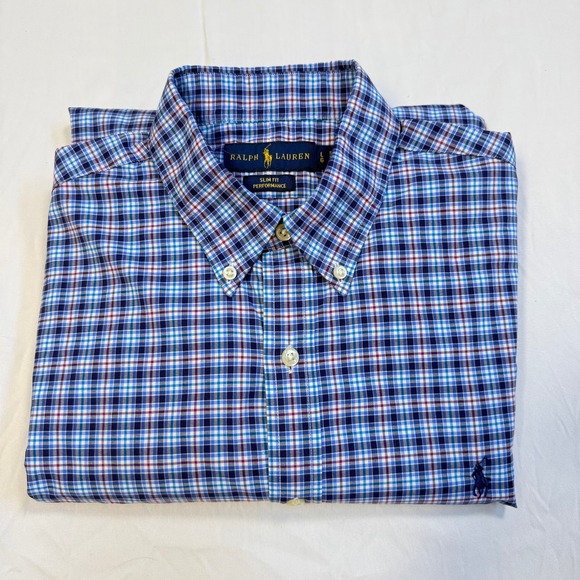 Ralph Lauren Other - Ralph Lauren Mens Slim Fit Performance Red Blue Plaid Button Down Shirt Size L